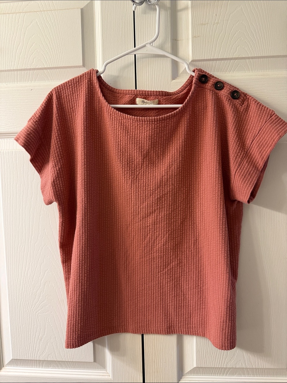 Madewell Dusty Rose Button-Shoulder Waffle Tee